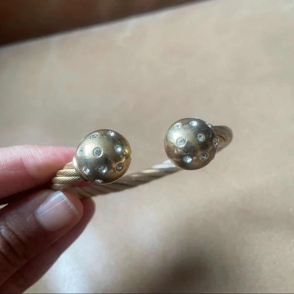 Vintage rhinestone ball cuff rope bracelet - Picture 12 of 13